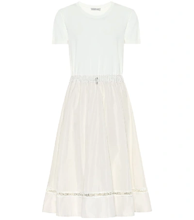 Moncler Knit & Poplin Midi Dress W/ Logo Lace In White