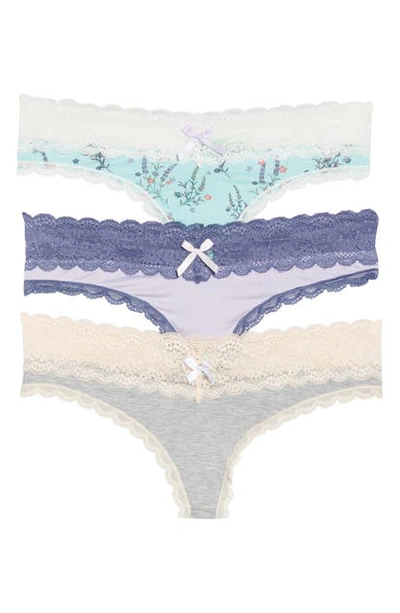 Honeydew Intimates Ahna 3-pack Lace Thong In Heather Grey Seashell/ Dreamer