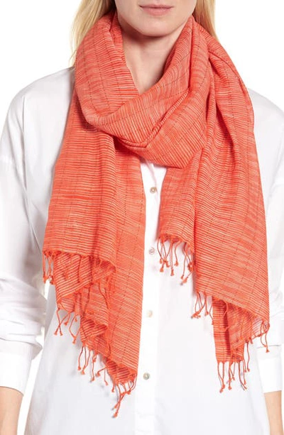 Eileen Fisher Stripe Organic Cotton Scarf In Geranium