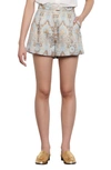 Sandro Ori Pleated Metallic Brocade Shorts In Gold / Blue
