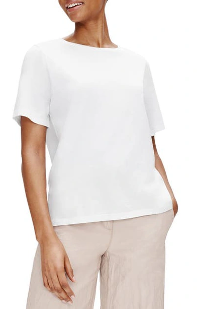Eileen Fisher Plus Size Organic Cotton Short-sleeve Crewneck Jersey Tee In White