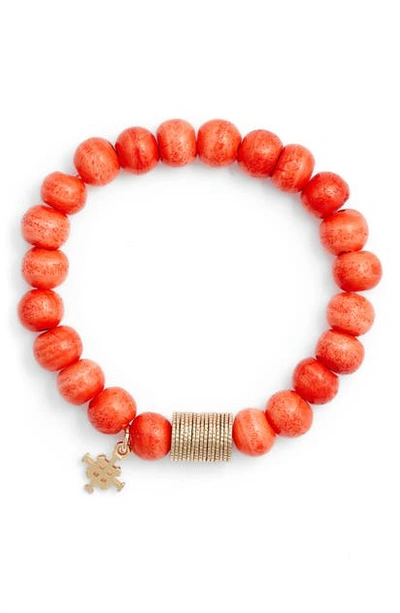 Akola Dyed Bone Beaded Stretch Bracelet In Clementine