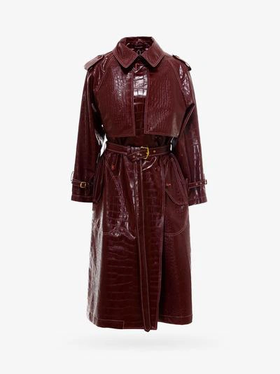 Sies Marjan Eva Croc-effect Faux Leather Trench Coat In Burgundy