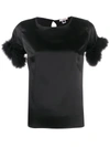 Gilda & Pearl Pillow Talk Marabou-trimmed Blouse In Black