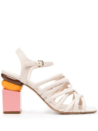 Ferragamo Women's Leonor Strappy Block Heel Sandals In White
