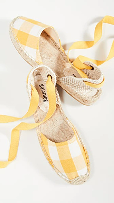 Soludos Lauren Gingham Ankle-wrap Espadrille Sandals In Marigold
