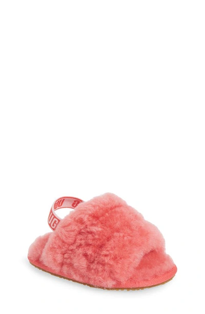 Ugg Babies' Fluff Yeah Genuine Shearling Slide Sandal In Pop Coral