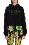 FENDI FLORAL LOGO CROP DRAWSTRING HOODIE,FS7291-AC33