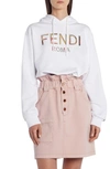 Fendi Floral Logo Crop Drawstring Hoodie In White