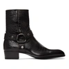 SAINT LAURENT BLACK CROC WYATT HARNESS BOOTS