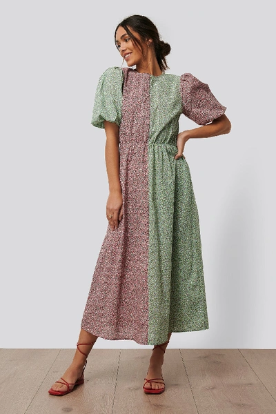 Na-kd Puff Sleeve Midi Dress - Multicolor In Mixcolor Print