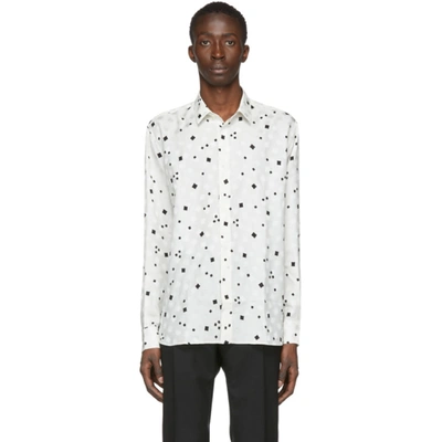 Saint Laurent Silk Shirt In Shiny And Matte Square Jacquard In White