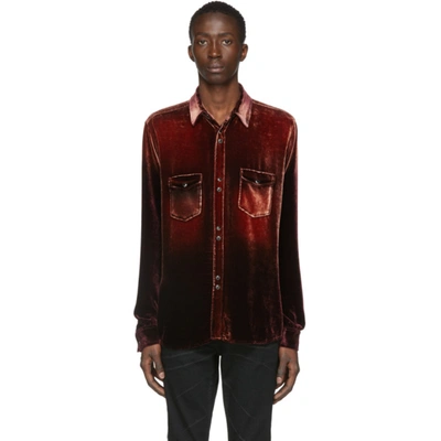 Saint Laurent Oversize Velvet Long Sleeve Shirt In Brown
