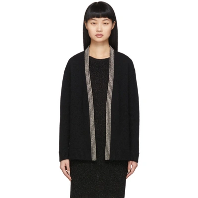 Saint Laurent Black Oversized Wool Embroidered Cardigan