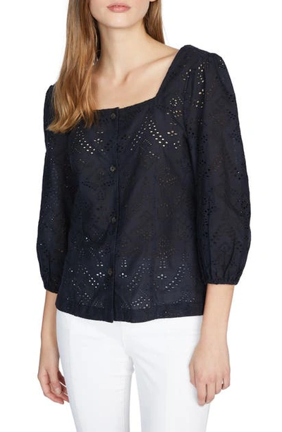 Sanctuary Voyage Embroidered Square Neck Cotton Blouse In Black