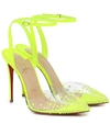 CHRISTIAN LOUBOUTIN SPIKAQUEEN 100 LEATHER AND PVC PUMPS,P00467100