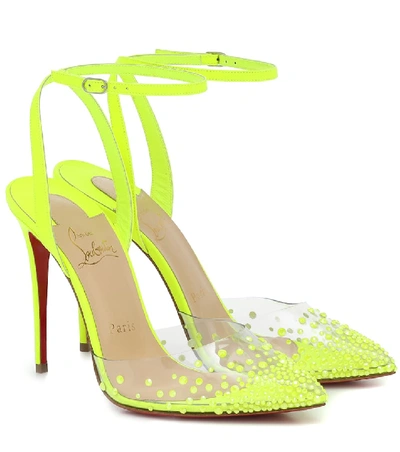 Christian Louboutin Spikaqueen 100 Neon Crystal-embellished Pvc And Leather Pumps In Chartreuse