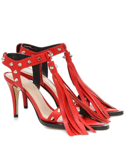 Christopher Kane Fringed And Studded Leather Sandals In Red