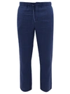 Frescobol Carioca Oscar Straight-leg Linen And Cotton-blend Drawstring Trousers In Navy Blue
