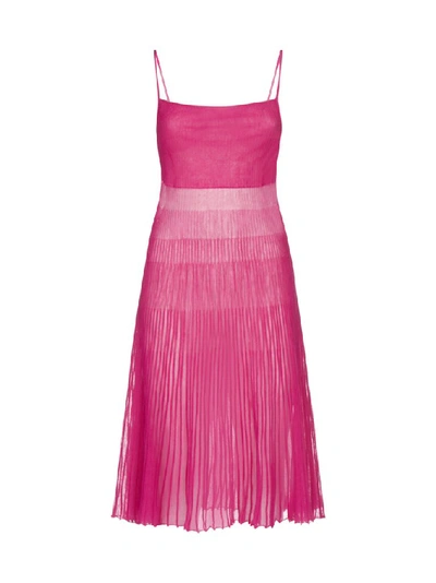 Jacquemus Helado Pleated Cotton Blend Knit Dress In Fuchsia