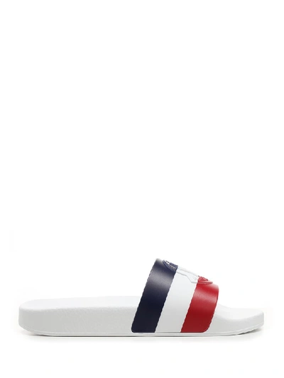 Moncler Striped Rubber Slides In White/blue/red