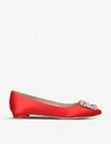 Manolo Blahnik Womens Red Hangisi Crystal-embellished Satin Flats 5