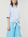 OFF-WHITE WAVES BASEBALL KNOT-FRONT COTTON SHIRT