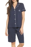 Ralph Lauren Knit Crop Pajamas In Navy Dot
