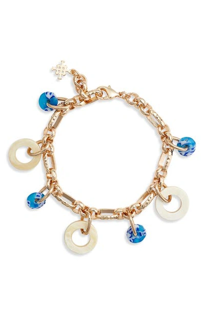 Akola Horn & Glass Charm Bracelet In Blue Multi