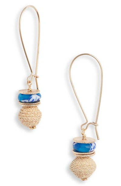 Akola Raffia & Glass Drop Earrings In Blue Multi