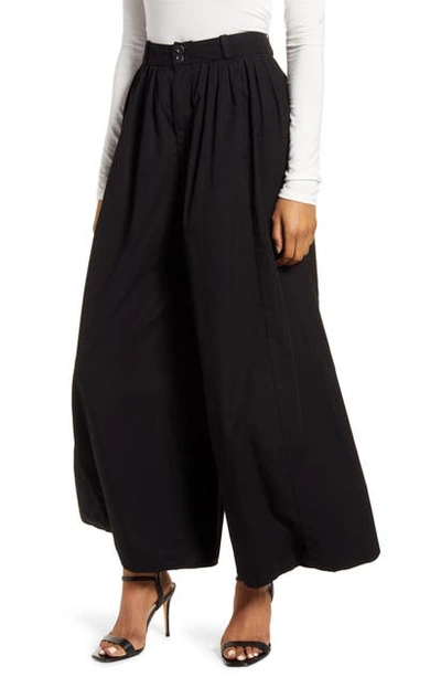 Ag Hadley High Waist Pleated Culotte Pants In Super Black