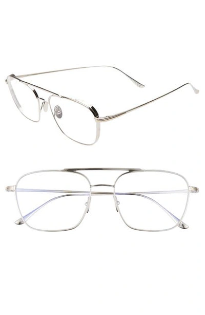 Tom Ford 54mm Blue Light Blocking Navigator Optical Glasses In Rhodium