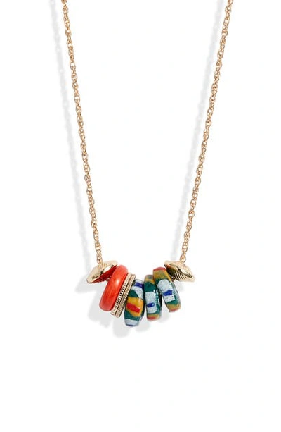 Akola Dainty Glass & Bone Necklace In Orange Multi