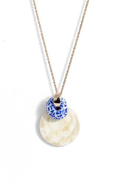 Akola Horn & Glass Ring Pendant Necklace In Blue Multi