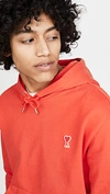 Ami Alexandre Mattiussi Ami De Coeur Patch Hooded Sweater In Red
