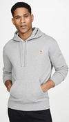 Ami Alexandre Mattiussi Ami Heart Logo Patch Popover Hoody In Heather Grey