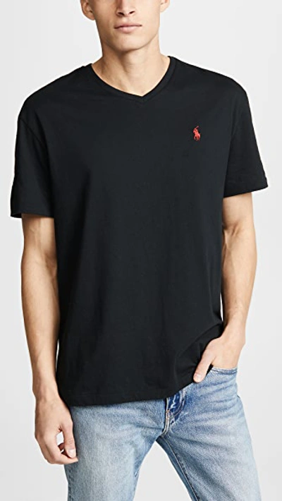 Polo Ralph Lauren V Neck Classic Fit Tee Shirt In Black