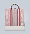 THOM BROWNE STRIPED COATED SEERSUCKER TOTE BAG,P00450510