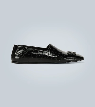 Balenciaga Mens Black Bb Crocodile-embossed Leather Loafers 6