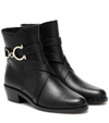 Ferragamo Shadi Gancini Leather Booties In Black