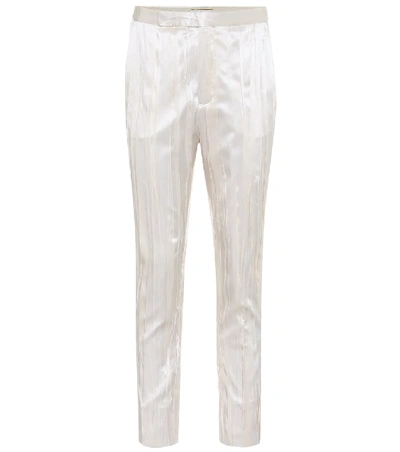 Saint Laurent White Silk Striped Satin Trousers In Cream
