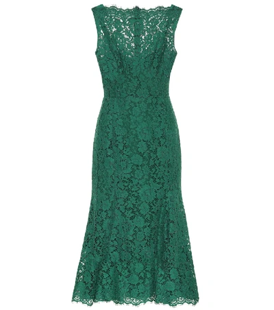 Dolce & Gabbana Floral Lace Sleeveless Dress In Green