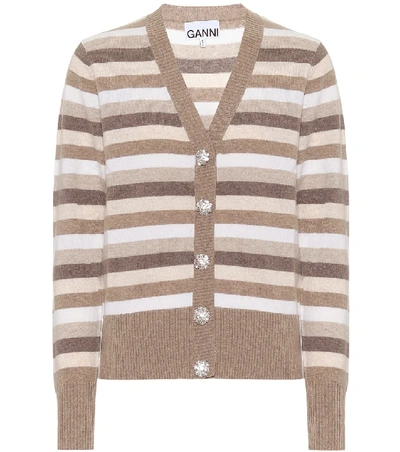 Ganni Striped Button-front Cardigan In Neutrals