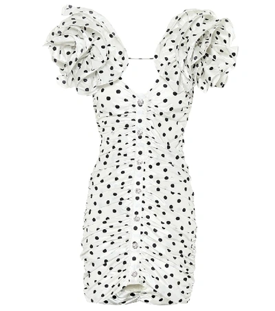 Alessandra Rich Polka Dot Puff-sleeve Mini Dress In White