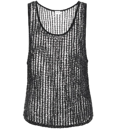 Saint Laurent Ribbed-knit Linen And Silk Tank Top In Black