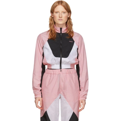 Kirin Pink & White Combo Track Jacket In White,black,pink