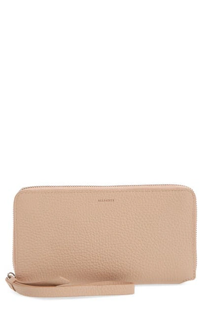 Allsaints Fetch Leather Phone Wristlet In Nude Pink