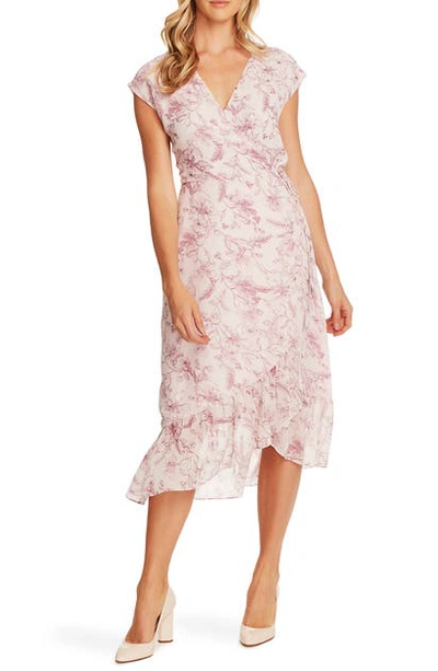 Vince Camuto Botanical Breeze Floral-print Faux-wrap Dress In Ice Pink