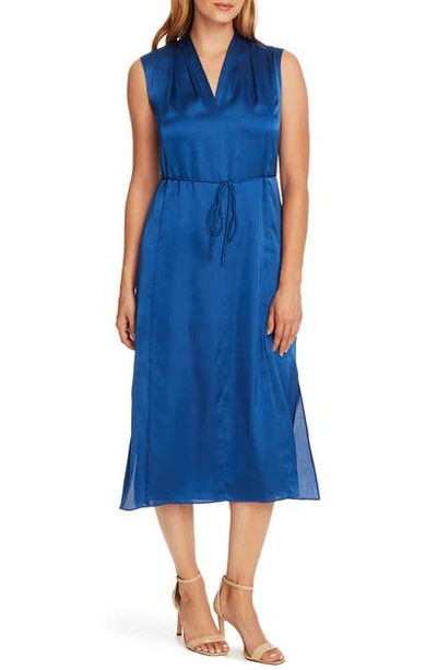 Vince Camuto Sleeveless Satin Charmeuse Midi Dress In Dusk Blue