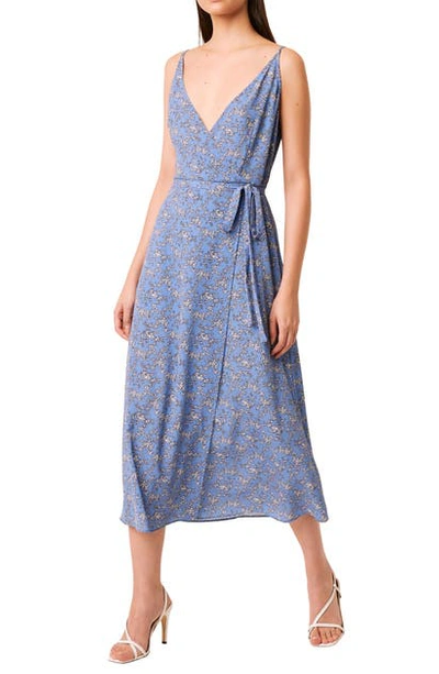 French Connection Sweetheart Verona Floral-print Faux-wrap Dress In Verona Chalk Blue Multi
